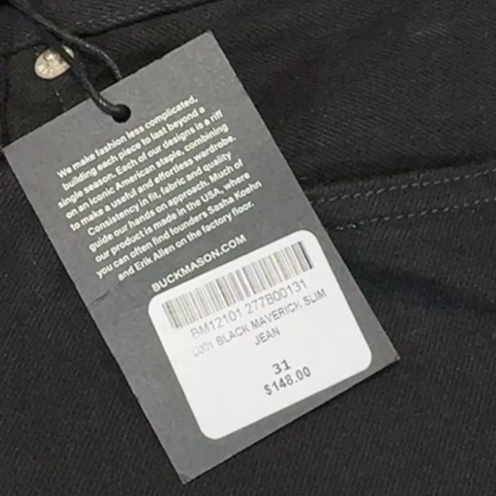 BUCK MASON Black Maverick Slim Jeans Mens 31x28 Tagged 31x34 Button Fly $148